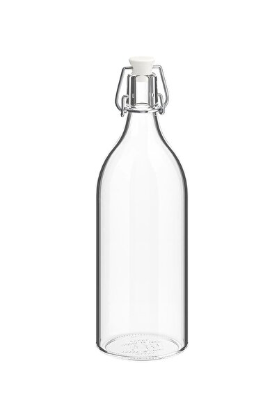 TEZPAZAR Korken Cam Şişe 1 Litre Sızdırmaz Kapaklı Su Şişesi Şeffaf Kilitli K...