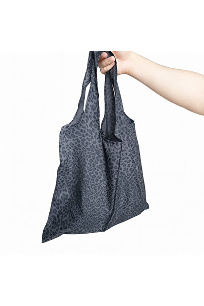 PUREYSMA Siyah Leopar Desenli Katlanabilir Bez Alışveriş Çantası – Suya Dayanıklı, Kılıflı, Taşınabilir