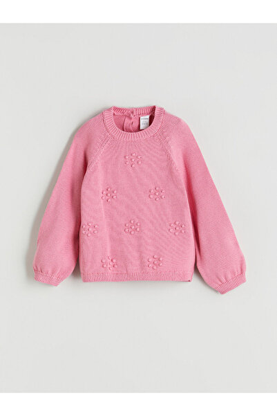 LC Waikiki Pulover tricot pentru fetiță cu aplicații florale fucsia