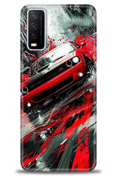 Rulet Aksesuar جراب سيليكون متوافق مع هاتف Vivo Y20 HD مطبوع + واقي شاشة سيرا...