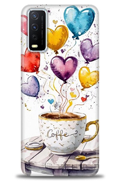 Rulet Aksesuar جراب سيليكون متوافق مع هاتف Vivo Y20 HD مطبوع + واقي شاشة سيرا...