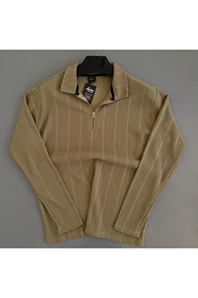 WENMİNG Men's Half Zipper Reported Ottoman Fabric Knitwear Khaki