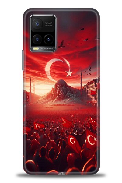 Rulet Aksesuar جراب سيليكون متوافق مع هاتف Vivo Y32 HD مطبوع + واقي شاشة سيرا...