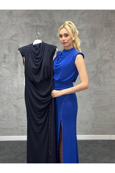 So Lady AZRA KOTAN TEK OMUZ BONCUK DETAYLI KREP KUMAŞ ABİYE ELBİSE