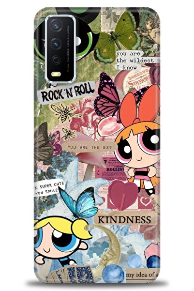 Rulet Aksesuar جراب سيليكون متوافق مع هاتف Vivo Y20 HD مطبوع + واقي شاشة سيرا...