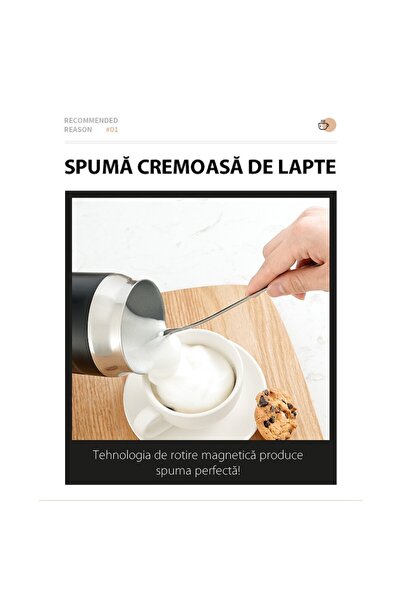 EvoSmart Aparat electric pentru spuma lapte, 500W, spuma calda/rece, termostat STRIX, oprire automata, Oliver Voltz, negru