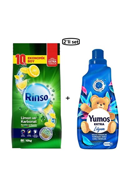 Rinso Limon ve Karbonat Toz Çamaşır Deterjanı 10 Kg+Lilyum Çamaşır Yumuşatıcısı 1440 ml-(Set)