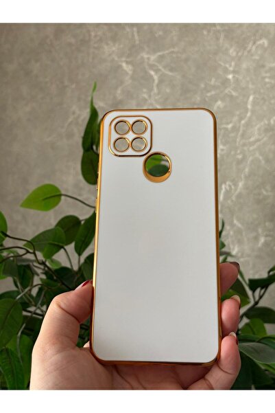 Hatreds Oppo A15 ve Oppo A15S Kılıf Gold Kenarlı Kamera Koruma Çıkıntılı Parl...