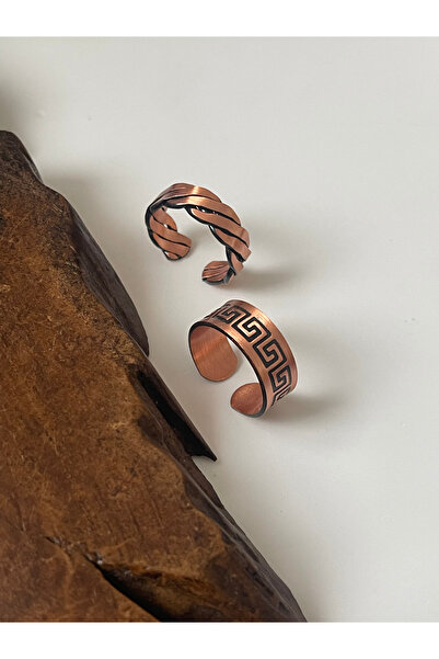 Rupen Kraft خاتم نحاسي مصنوع يدويًا بنسبة 100%، تصميم من قطعتين للجنسين، خاتم نحاسي قابل للتعديل