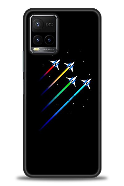 Rulet Aksesuar جراب سيليكون متوافق مع هاتف Vivo Y21S HD مطبوع + واقي شاشة سير...