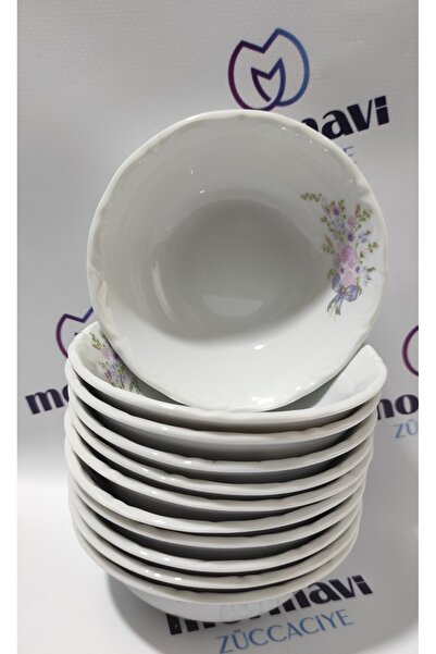 Porland Porcelain Bouquet of 12 Pieces 13 cm Small Soup Bowl (1 Piece with Napoli Knife as a Gift)