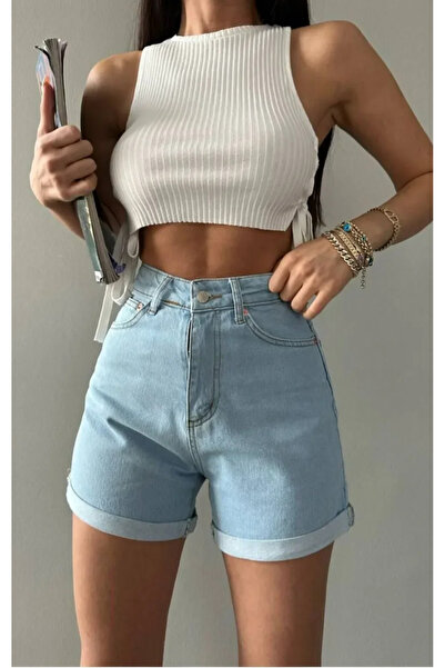 viking's line Açık Mavi Mom denim şort