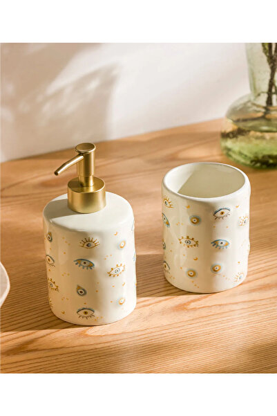 LC Waikiki LCW HOMEEkru Göz Baskılı Seramik Banyo Seti