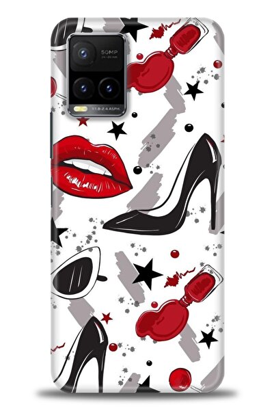 Rulet Aksesuar جراب سيليكون متوافق مع هاتف Vivo Y33S HD مطبوع + واقي شاشة سير...