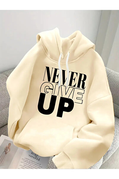 bellanova سويت شيرت بقلنسوة للجنسين مكون من 3 خيوط - مطبوع عليه Never Give Up