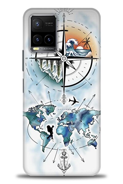 Rulet Aksesuar جراب سيليكون متوافق مع هاتف Vivo Y21S HD مطبوع + واقي شاشة سير...