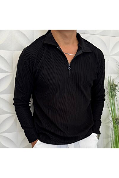 WENMİNG Men's Half Zipper Reported Ottoman Fabric Tricot Emerald