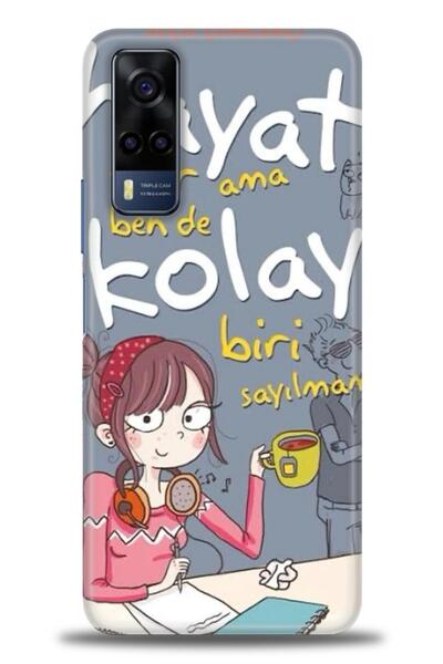 Rulet Aksesuar جراب سيليكون متوافق مع هاتف Vivo Y53S HD مطبوع + واقي شاشة سير...