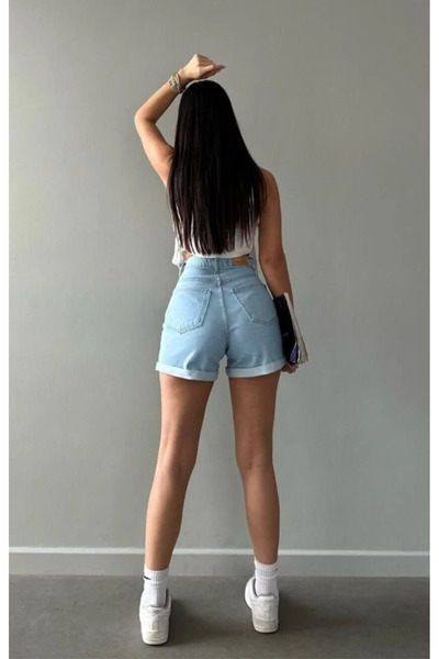 viking's line Açık Mavi Mom denim şort