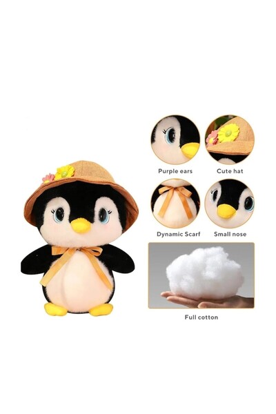OEM Realistic plush penguin with hat, black/white, 25 cm