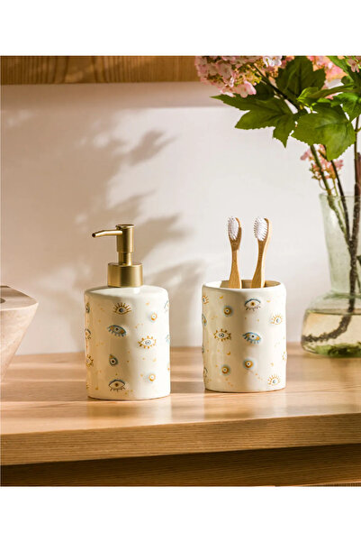 LC Waikiki LCW HOMEEkru Göz Baskılı Seramik Banyo Seti