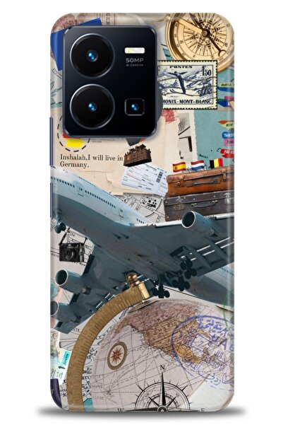 Rulet Aksesuar جراب سيليكون متوافق مع هاتف Vivo Y22S HD مطبوع + واقي شاشة سير...