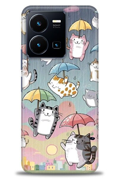 Rulet Aksesuar جراب سيليكون متوافق مع هاتف Vivo Y22S HD مطبوع + واقي شاشة سير...