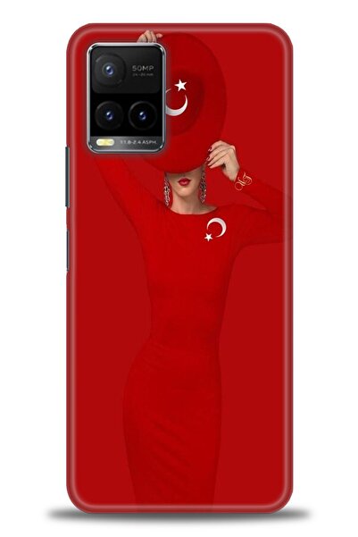 Rulet Aksesuar جراب سيليكون متوافق مع هاتف Vivo Y33S HD مطبوع + واقي شاشة سير...