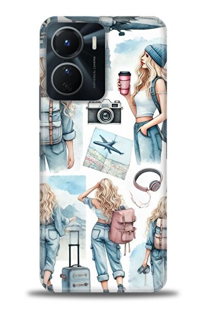 Rulet Aksesuar جراب سيليكون متوافق مع هاتف Vivo Y16 HD مطبوع + واقي شاشة سيرا...