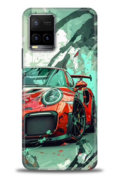 Rulet Aksesuar جراب سيليكون متوافق مع هاتف Vivo Y33S HD مطبوع + واقي شاشة سير...