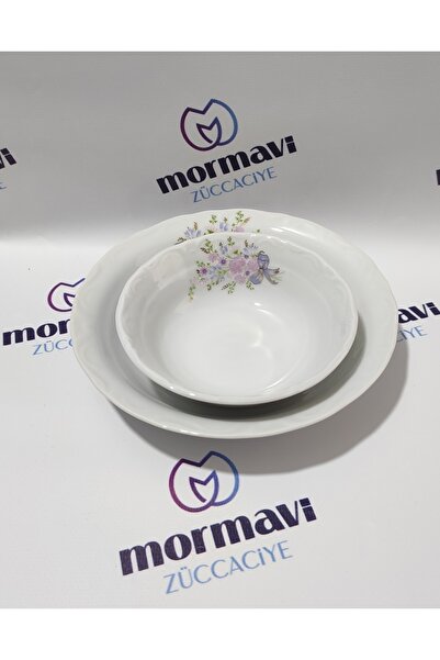 Porland Porcelain Bouquet 12 Pieces 6 Plates 6 Bowls Plate Set (1 Piece Napoli Knife with Gift)