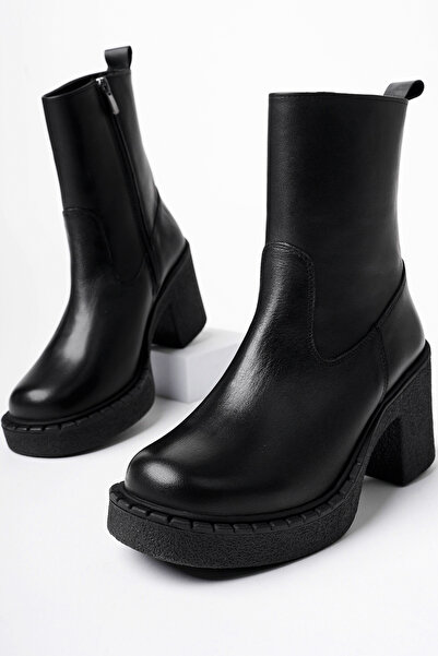 GRADA حذاء نسائي بكعب عالٍ من الجلد الطبيعي باللون الأسود بتصميم أصلي بسحاب و...