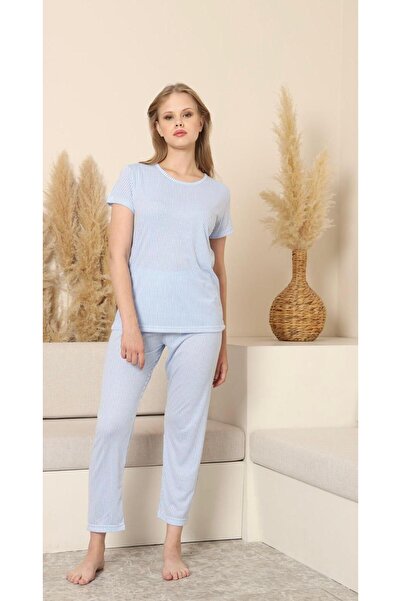 HUBEN kadın çizgili viskon pijama takım