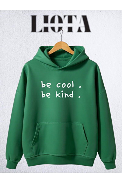 Vordevia Hanorac supradimensionat din bumbac cu 3 fire, imprimat cu „Be Cool ...