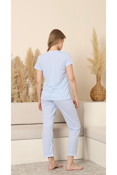 HUBEN kadın çizgili viskon pijama takım