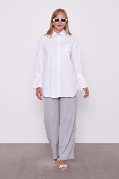 Levidor KOLU PİLİSE DETAYLI POPLİN GÖMLEK