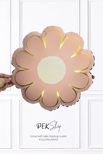 PEKSHOP Pink Flower Shaped Foil Balloon with Gold Detail