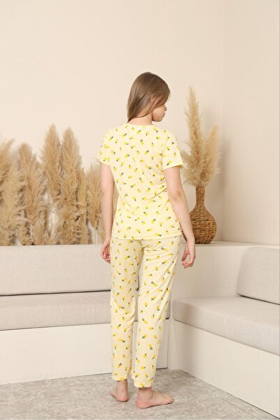 HUBEN limonlu bambu viskon pijama takımı