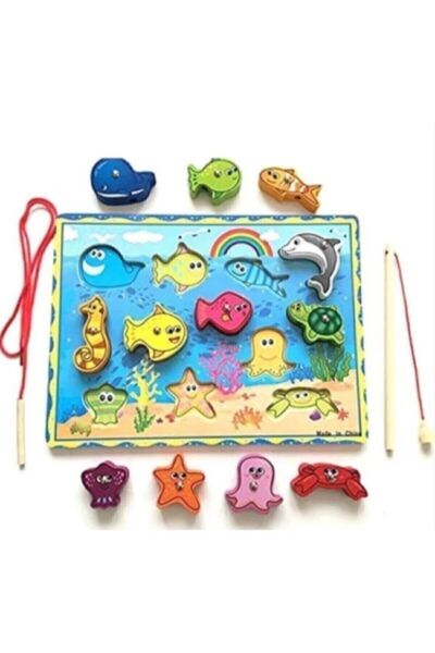 AMALFİ Ahşap Mıknatıslı Balık Tutma Mıknatıslı Balık Tutma Çocuk Eğitici Oyun...