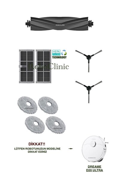 Roboclinic فرشاة بديلة متوافقة مع مكنسة روبوت دريم D20 ألترا، فلتر هيبا، طقم ...