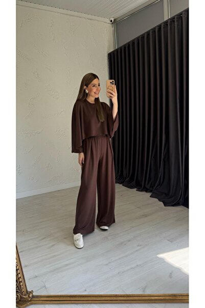 elif teke Lesmo rukav u obliku krila Modal set smeđe boje