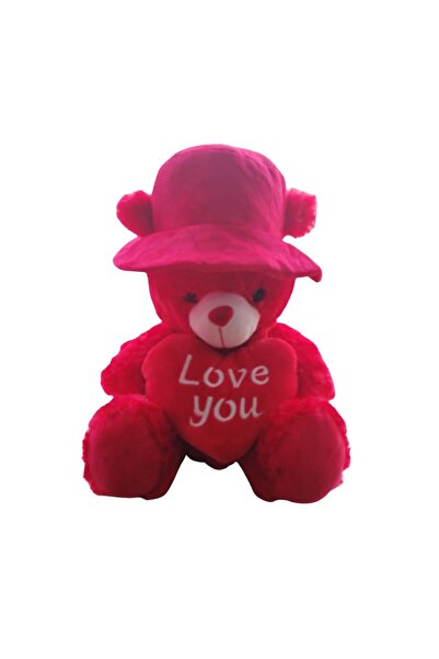 OEM Ursulet cu palarie, inimioara si mesaj, rosu, 42 cm