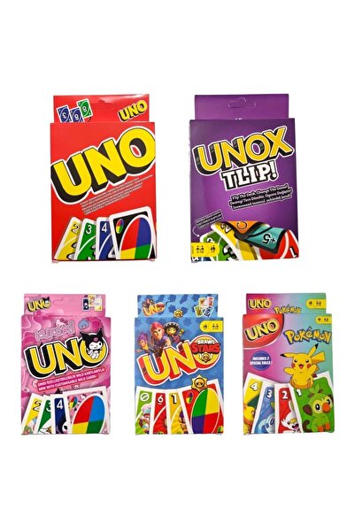OMZ ألعاب تعليمية: أونو + يونوكس تليب + كورومي أونو + بوكيمون أونو + براول ستارز أونو - مجموعة من 5 بطاقات لعب