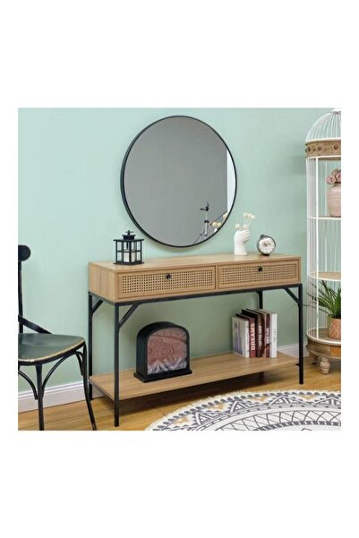 Crestj Wooden entrance table with rattan drawers