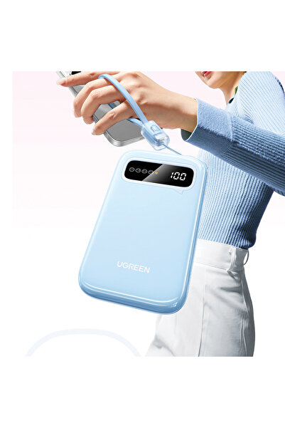 Ugreen PowerBank with Built-in Cable USB-C and USB Ports 10000mAh 20W - Sky Blue