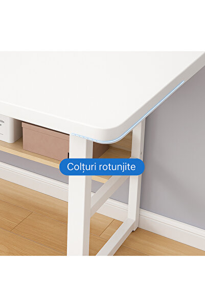 ROHS Birou de calculator HomeOFFICE cu raft, model scandinav, alb lucios, picioare metalice, dimensiune 100x45x72 cm