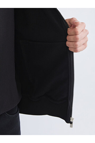 LC Waikiki Black College Collar Men's Thick Zippered Sweatshirt