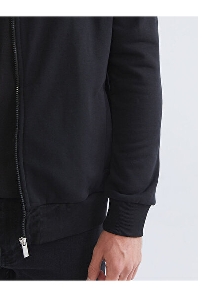 LC Waikiki Black College Collar Men's Thick Zippered Sweatshirt