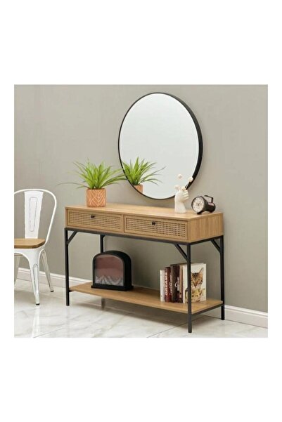 Crestj Wooden entrance table with rattan drawers