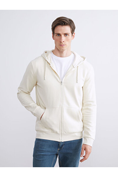LC Waikiki Beige Hooded Long Sleeve Men's Zip-Up Sweatshirt